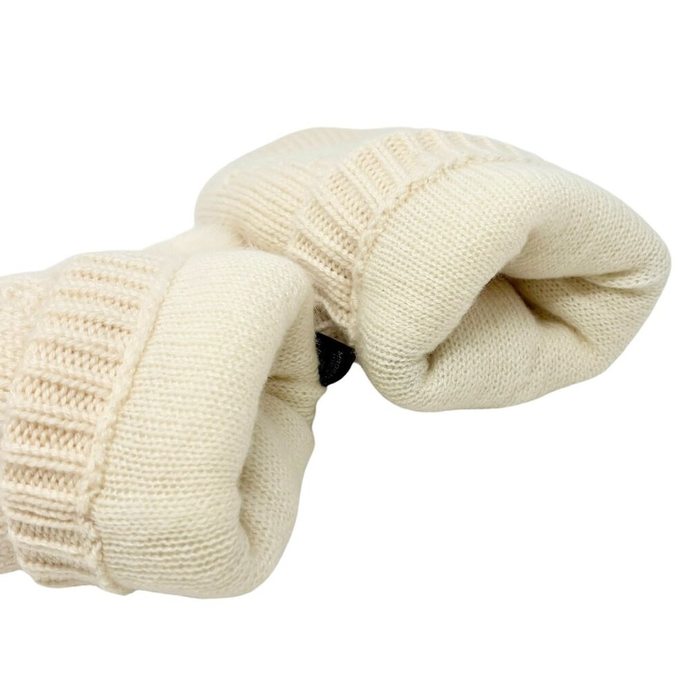 LOUIS VUITTON Vintage LV Logo Knit Gloves Mink Pompons  Cream Cashmere [103888] - Picture 9 of 10